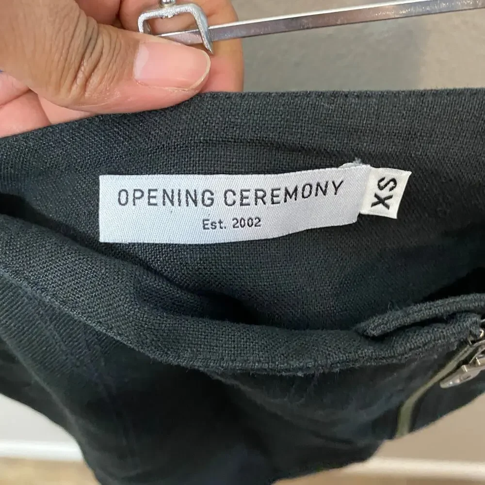 Opening Ceremony Pencil Skirt Womens XS‎ Black Linen Paneled Mixed Media Zipper